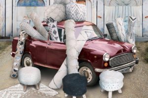 Car decorated with rugs from The Rug Republic
